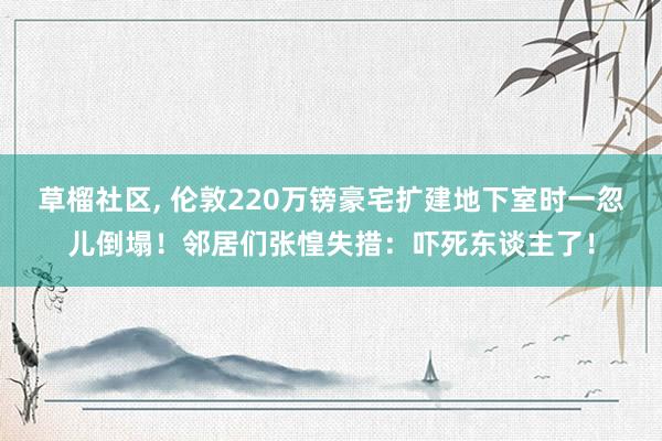 草榴社区, 伦敦220万镑豪宅扩建地下室时一忽儿倒塌！邻居们张惶失措：吓死东谈主了！