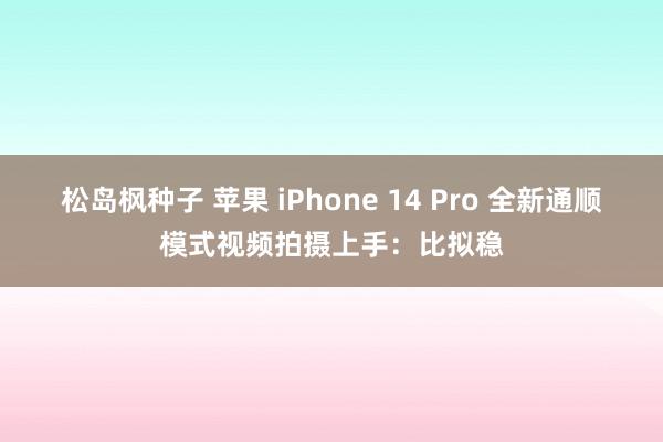 松岛枫种子 苹果 iPhone 14 Pro 全新通顺模式视频拍摄上手：比拟稳